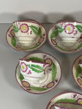 Staffordshire Porcelain Set Of 6 Floral Enamel Decorated Cups and Saucers