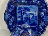 Historical Staffordshire Blue Vegetable Dish Charleston Exchange Battery Castle Gardens