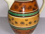 Large Staffordshire Mochaware Mocha Seaweed Pitcher Coggled Bands