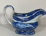 Historical Blue Staffordshire Landing Of Lafayette Sauce Boat Creamer