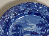 Historical Staffordshire Blue Plate Harvard College End View Scarce