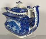Historical Staffordshire Dark Blue Teapot Wadsworth Tower Connecticut