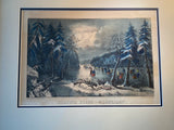 Original Currier & Ives Print Skating Scene Moonlight Best 50 Small Folio