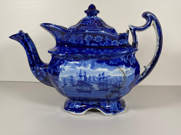 Historical Staffordshire Blue Macdonough’s Victory Hot Water Teapot CB
