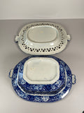 Staffordshire Blue Transfer Reticulated Basket and Tray Sheltered Pheasants B