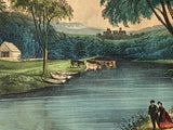 Original Currier & Ives Print The River Side