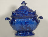Historical Staffordshire Dark Blue Sugar Bowl In Harp Pattern