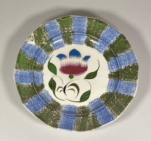 Staffordshire Rainbow Spatterware Dark Green and Blue Tulip Plate