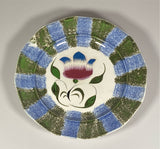 Staffordshire Rainbow Spatterware Dark Green and Blue Tulip Plate
