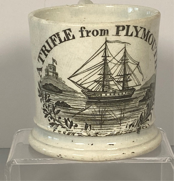 Staffordshire Children’s Mug A Trifle From Plymouth Ship Brown Transfer BB#76