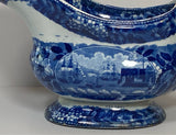 Historical Blue Staffordshire Landing Of Lafayette Sauce Boat Creamer