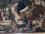 Original Currier & Ives Print Maple Sugaring Early Spring Old/New 50