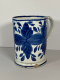 Staffordshire Pearlware Leeds Blue Floral Large Tankard Mug 6” Tall