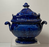 Historical Staffordshire Dark Blue Sugar Bowl In Harp Pattern