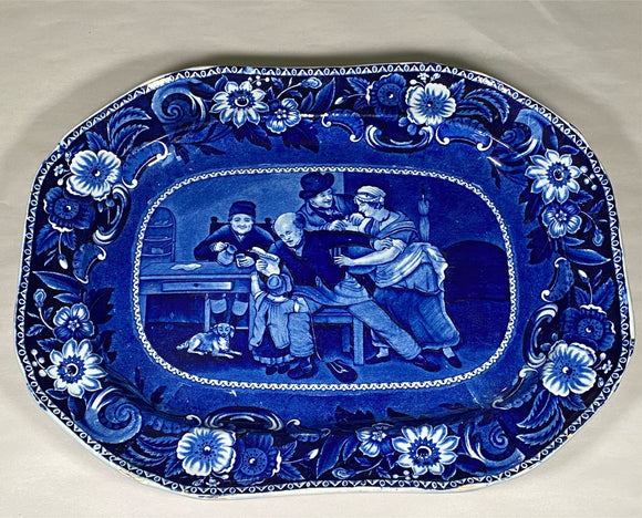 Historical Staffordshire Blue Platter Wilkie Series Valentine