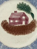 Staffordshire Spatterware Blue Schoolhouse Pattern