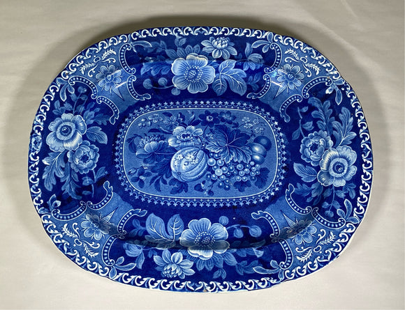 Historical Staffordshire Dark Blue Fruit And Floral Mellon Platter