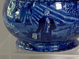 Historical Staffordshire Blue Washington Scroll In Hand Round Sugar Bowl