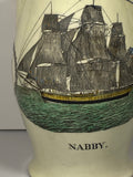 Staffordshire Creamware Liverpool Pitcher Polychrome U.S. Ship Nabby Washington Memorial with Chain of States