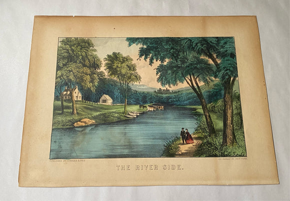 Original Currier & Ives Print The River Side