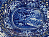 Staffordshire Blue Transfer Reticulated Basket and Tray Sheltered Pheasants B