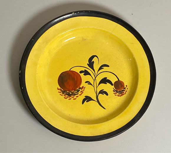 Staffordshire Canary Plate With Pomegranate Black Accent Border
