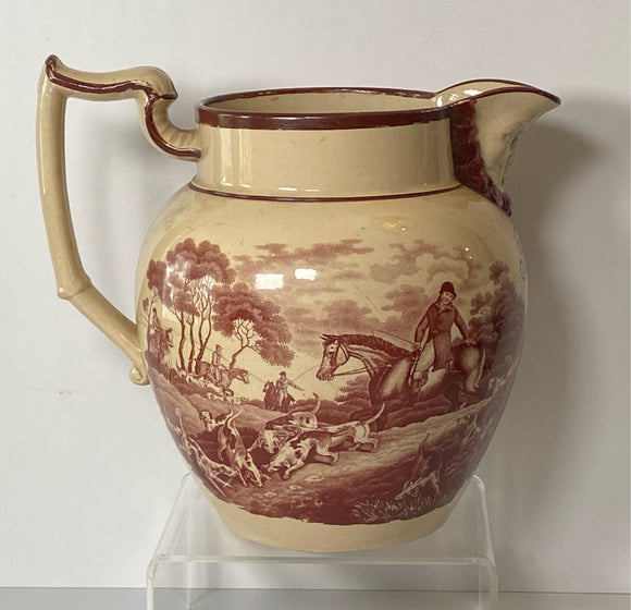 Staffordshire Dated Pitcher 1819 Dogs Horse Rabbit Hunting Transfer Bacchus Spout