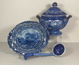 Staffordshire Blue Transfer Gravy Tureen Quadruped With Dog CB