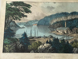 Original Currier & Ives Print Indian Town River St. John N.B Canada