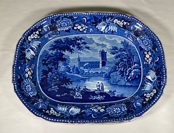 Historical Staffordshire Blue Platter Jedbugh Abbey Roxburghshire