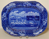 Historical Staffordshire Blue Platter Landing of Lafayette Castle Gardens CAB