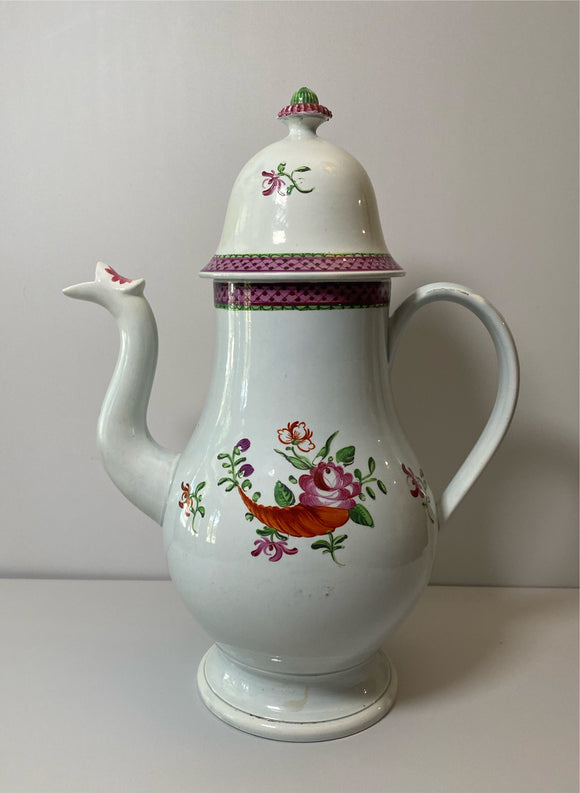 Staffordshire Pearlware Coffee Pot With Floral Rose