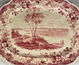 Historical Staffordshire Pink Transfer Platter Bay Of New York From Staten Island
