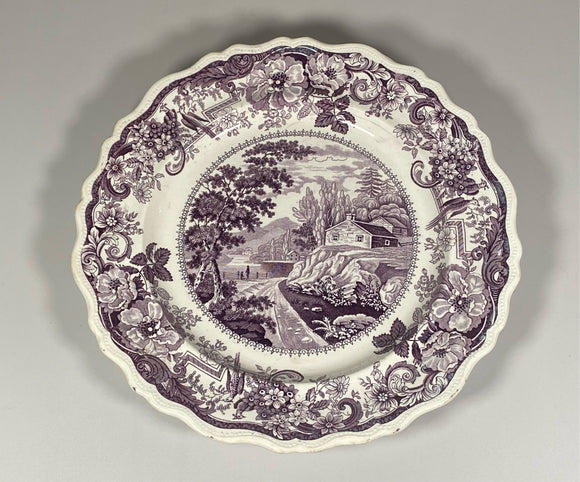 Historical Staffordshire Purple Dinner Plate Near Fishkill Hudson River