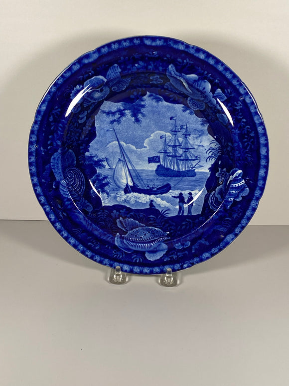 Historical Staffordshire Blue Soup Plate Cadmus Ship CB
