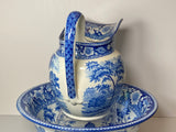 Historical Staffordshire Blue Boston State House Bowl and Pitcher Set