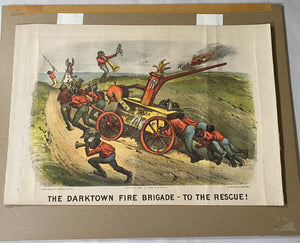 Original Currier & Ives Print The Darktown Fire Brigade - To The Rescue
