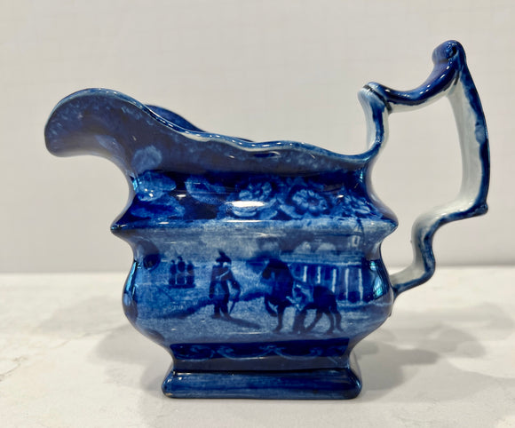 Historical Staffordshire Blue Creamer Mount Vernon Seat of The Late General Washington CAB