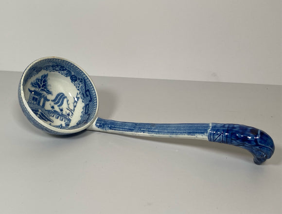 Historical Staffordshire Blue Gravy Tureen Eagle Head Ladle Chinoiserie