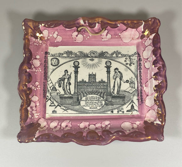 Staffordshire Sunderland Lusterware Wall Plaque Masonic