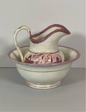 Staffordshire Childs Set Miniature Pink Luster Bowl and Pitcher Set