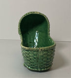 Staffordshire Green Glaze Cradle Basket Weave