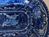 Historical Staffordshire Blue Quadruped Platter With Moose And Hunters CB