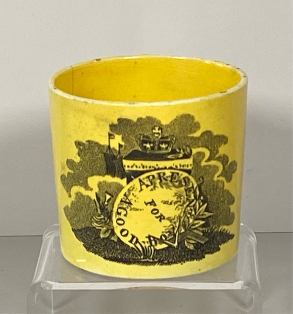 Staffordshire Children’s Canary Yellow Mug Childs For A Good Boy Crown