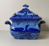 Historical Staffordshire Blue Sugar Bowl Boston Harbor CB