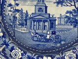 Historical Staffordshire Blue Soup Plate Octagon Church Boston