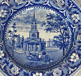 Historical Staffordshire Blue Soup Plate Octagon Church Boston