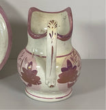 Staffordshire Childs Set Miniature Pink Luster Bowl and Pitcher Set