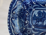 Historical Staffordshire Blue Quadruped Platter With Moose And Hunters CB