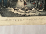 Original Currier & Ives Print Skating Scene Moonlight New Best 50 Small Folio